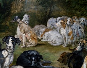 Köpekler, ayrılma noktasında Diana ve Perilerden detay by Jan the Elder Brueghel