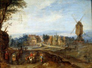 Yel Değirmeni Manzarası Jan Breugel'in yaptığı tablo Le Vieux, Bruegel de Velours'u (Brueghel veya Breughel) çağırıyor. by Jan the Elder Brueghel