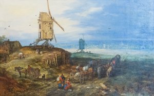 Yel değirmenleri ile manzara by Jan the Elder Brueghel