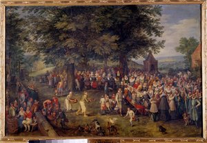 Düğün ziyafet Sahne bir köyde düğün yemeği. Jan Brueghel (veya Bruegel veya Brueghel veya Brueghel) tarafından yapılan resim, eski Bruegel de Velours (1568-1625) olarak bilinir, 17. yüzyıl Madrid, Musee du Prado by Jan the Elder Brueghel