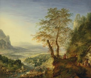 Bir capriccio nehir manzarası, c.1700 (bakır üzerine yağ)