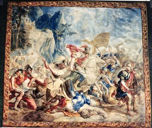Frans ve Pieter van der Borcht (ipek duvar halısı) atölyesinden İsrailliler ve Amelikitlerin Savaşı by Jan van (after) Orley