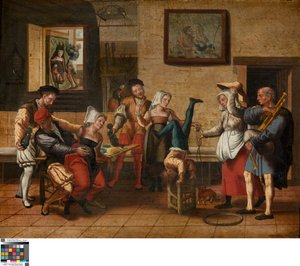 Pub sahnesi (ahşap üzerine yağlı boya) by Jan van Amstel