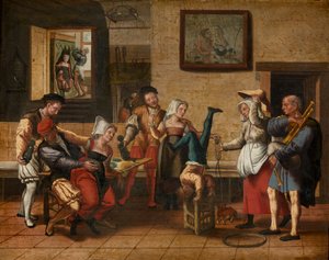 Pub sahnesi (ahşap üzerine yağlı boya) by Jan van Amstel