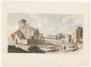 Bir katır üzerinde bir adamla İtalyan manzara by Jan van Call (I) (attributed to)
