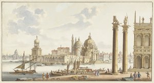 Sta'nın görünümü. Venedik'teki San Marco Meydanı'ndan Maria della Salute