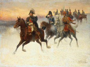 Rus seferi sırasında Mareşal Ney ve Napolyon ve Askerleri (tuval üzerine yağlı boya)