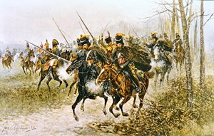 Napolyon ve ekibi Kazaklar tarafından şaşırttı (kağıt üzerinde aquarelle)