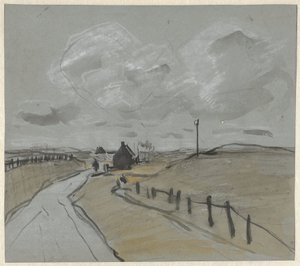 Yüksek kenarları ve çitleri olan bir yol boyunca görüntüleyin by Jan van Essen