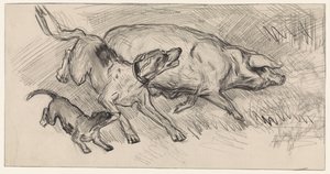 Bir domuzu kovalayan iki köpek by Jan van Essen