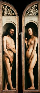 Ghent Altarpiece. Mistik Kuzuya Tapınma: Adem ve Havva, 1432. by Jan van Eyck