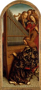 Ghent Altarpiece. Mistik Kuzu Tapınması: Müzik Yapan Melekler, 1432. by Jan van Eyck