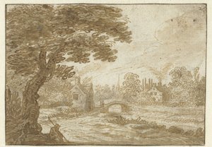 Evler ve bir köprü ile manzara by Jan van Goyen (possibly)
