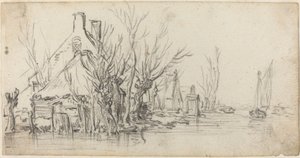 Nehir kenarındaki kır evleri by Jan van Goyen