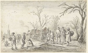 Kışın bir köyde rakamlar by Jan van Goyen