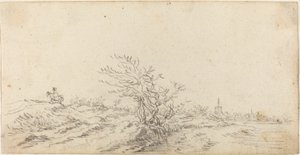 Kum tepelerinin arasında atlı by Jan van Goyen