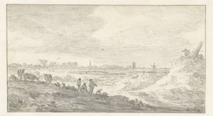 Bir kumul üzerinde rakamlarla manzara by Jan van Goyen