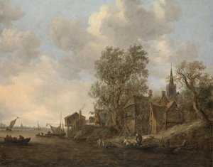 Nehir Üzerindeki Bir Kasabanın Görünümü by Jan van Goyen
