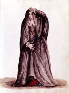 18. yüzyılda Venedikli bir fahişe. Jan van Grevenbroeck (veya Giovanni Grevembroch (Grevenbroch) (1731-1807) tarafından yazılan “Veniyalıların Gümrükleri” adlı el yazmasından suluboya çizimi ve mürekkep by Jan van Grevenbroeck