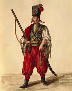 Karabina üniforması, Jan van Grevenbroeck veya Giovanni Grevembroch (1731-1807), Gli Abiti de Veneziani, resimli kostüm kitabından, suluboya by Jan van Grevenbroeck