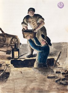 Kamusal kanalizasyonun temizlenmesi, Resimli Venedik kostümleri kitabından bir örnek, Jan Grevenbroeck (1731-1807), suluboya, İtalya by Jan van Grevenbroeck
