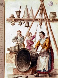 El sanatları: çan yapımcısı Jan van Grevenbroeck (veya Giovanni Grevembroch (Grevenbroch) (1731-1807) tarafından yazılmış bir el yazmasından suluboya çizimi ve mürekkep by Jan van Grevenbroeck