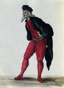Pantaloon, Venedik Taciri, 18. yüzyılda özenle toplanmış ve boyanmış hemen hemen her yaştan Venedikli Kostümlerinden illüstrasyon, Giovanni di Grevembroch (1731-1807)