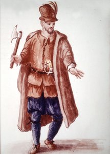 Scapolo di galéa: 18. yüzyılda kadırgalarda ücretli kürekçi. Jan van Grevenbroeck (veya Giovanni Grevembroch (Grevenbroch) (1731-1807) tarafından yazılan “Veniyalıların Gümrükleri” adlı el yazmasından suluboya çizimi ve mürekkep by Jan van Grevenbroeck