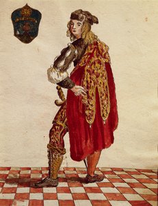 1564 yılında Confraternity de la Calza (Çorap) şövalyesi takımı, Jan van Grevenbroeck veya Giovanni Grevembroch (1731-1807), Gli Abiti de Veneziani, resimli kostüm kitabından, suluboya by Jan van Grevenbroeck