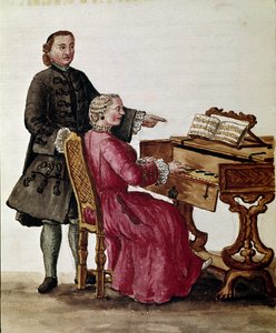 Şarkıcı (Piyano çalan opera sanatçısı) Suluboya çizimi ve mürekkebi Jan van Grevenbroek