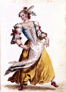 Venedik dansı. Jan van Grevenbroek (veya Giovanni Grevenbroich (Grevenbroich) (1731-1807) tarafından yazılan "Veniyalıların Gümrükleri" adlı el yazmasından suluboya çizimi ve mürekkep by Jan van Grevenbroeck