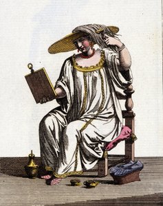 17. - 18. yüzyılda Venedikli kadınların saçlarını güneşte açma yöntemi. Jan van Grevenbroeck (veya Giovanni Grevembroch (Grevenbroch) (1731-1807) tarafından yazılan “Veniyalıların Gümrükleri” adlı el yazmasından suluboya çizimi ve mürekkep by Jan van Grevenbroeck