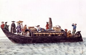İnsanların ve malların taşınması için Venedik lagün teknesi. Jan van Grevenbroeck (veya Giovanni Grevembroch (Grevenbroch) (1731-1807) tarafından yazılan “Veniyalıların Gümrükleri” adlı el yazmasından suluboya çizimi ve mürekkep by Jan van Grevenbroeck