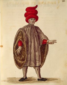 Jan van Grevenbroeck veya Giovanni Grevembroch (1731-1807), Gli Abiti de Veneziani, resimli kostüm kitabından, suluboya, "Dogalina" giyen genç adam, geniş kollu resmi cüppe by Jan van Grevenbroeck