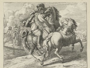Asker at sırtında vuruldu Süvari Sahneleri (dizi başlığı) by Jan van Huchtenburg (possibly copy after)