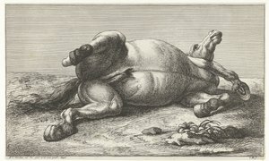 Sol tarafta yatan düşmüş at Düşmüş atlar (seri başlığı) by Jan van Huchtenburg