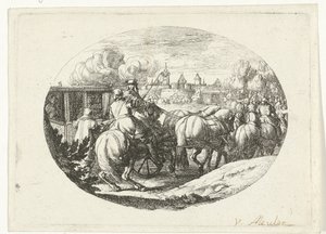 Ordu ve arabalar şehre hareket Fransa Kralı Louis XIV