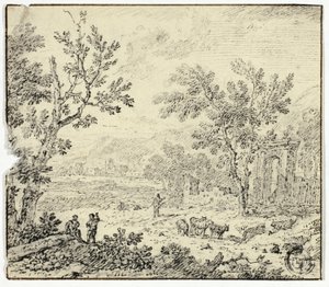 Keçi, keçi çobanı ve harabelerle dolu manzara by Jan van Huysum