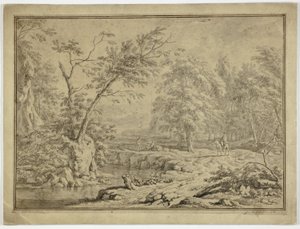 Nehir kenarındaki çobanlarla ve at sırtında adamla manzara by Jan van Huysum