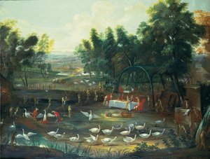 Tilkiler ve kuğulardan oluşan bir şampet by Jan van Kessel