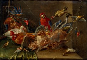 Kuşlar ve İki Yarasa ile Dekoratif Natürmort Kompozisyon, 17. yüzyılın ortaları by Jan van Kessel