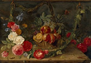 Meyve Sepetli Dekoratif Natürmort Kompozisyon, 17. Yüzyılın Ortası by Jan van Kessel