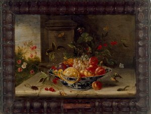 Porselen Kase, Meyve ve Böcekler ile Dekoratif Natürmort Kompozisyon, 17. yüzyıl ortası by Jan van Kessel