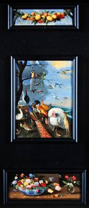 Natürmort tablo - meyve çelenk, çeşitli kuşlar, buketler by Jan van Kessel the Elder