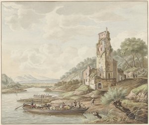 Bir kalede mal olan bir mavna ile manzara by Jan van Lockhorst