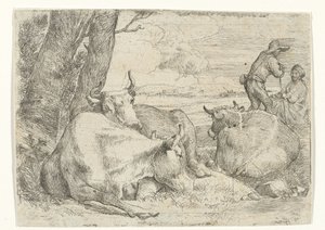Üç inek ve iki çoban by Jan van Ossenbeeck