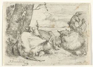Üç inek ve iki çoban by Jan van Ossenbeeck