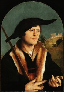 A Pilgrim, c.153040 (kemerli masonit panel üzerine yağlı boya) by Jan van Scorel