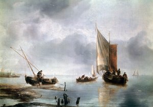 Hafif havada küçük bir gemi ve başka bir karada, yaklaşık 1650-1660, Jan van de Cappelle (1624-ca 1679), tuval üzerine yağlıboya, 34, 8x48