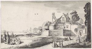 Bir kale için çamaşır suyu alanı Playsante manzaraları ve eğlenceli sahneler (dizi başlığı) by Jan van de Velde (II)